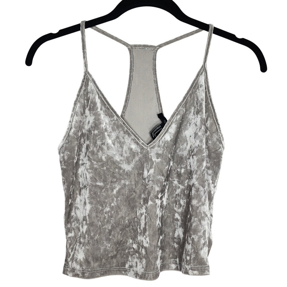 Y2K 90s Womens Crushed Velvet Cami Tank Top Silver Fairy Grunge Racerback Medium